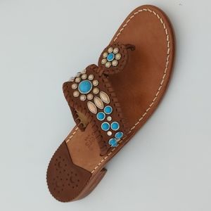 Jack Rogers Turquoise Beaded Flat Thong Sandals Sz 8.5 although marked 8 M